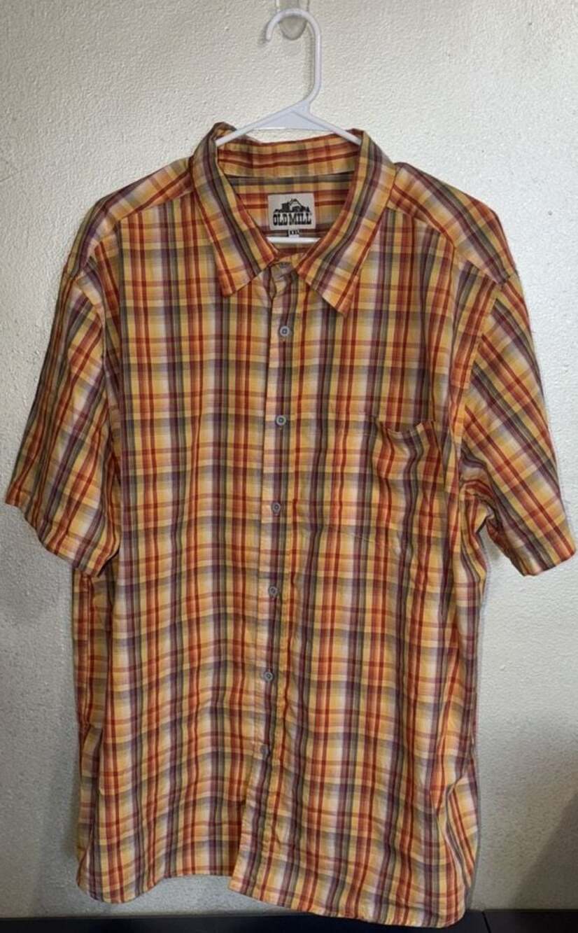 Old Mill Men's Orange Yellow Plaid Short Sleeve Button-Down Shirt Size XXL